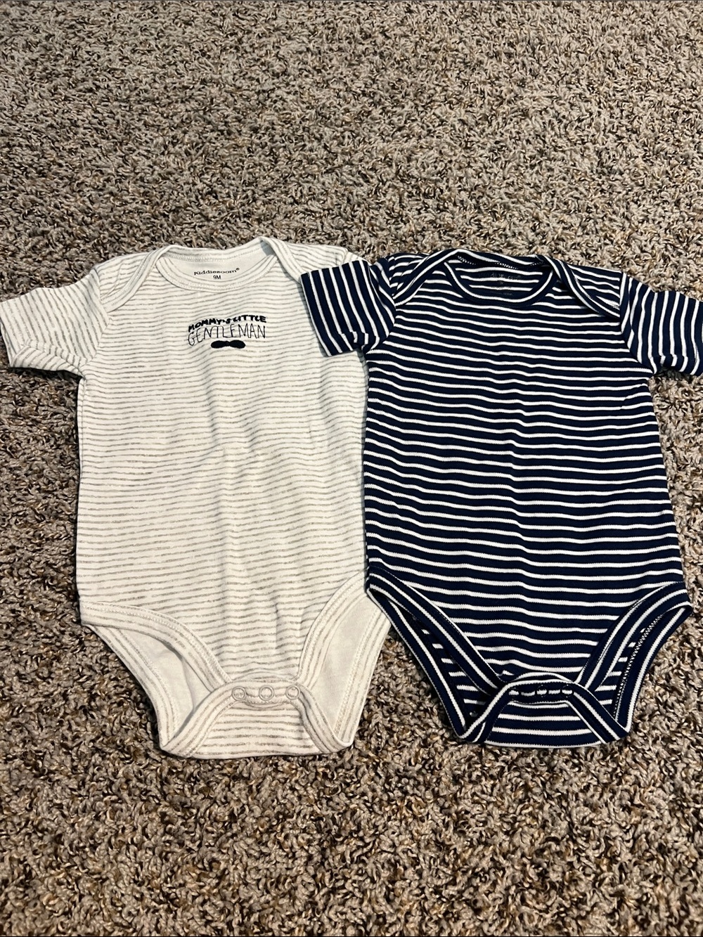 KIDDIEZOOM Navy & White Striped Baby One-Piece Bodysuit Set